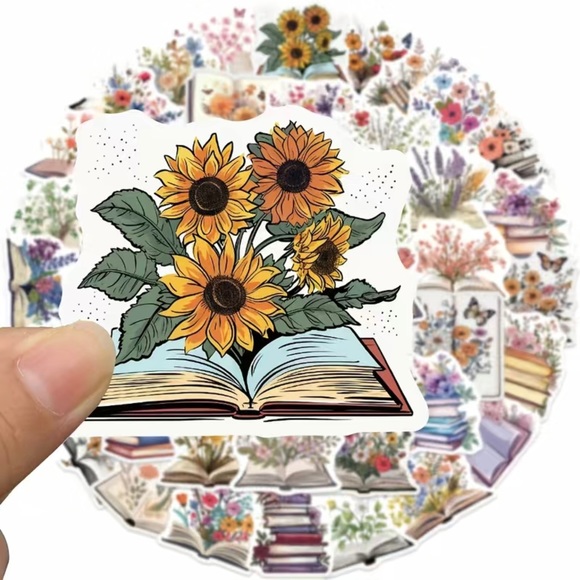Reading In The Spring, Books Overflowing With Flowers, 50 Decal Stickers - Picture 10 of 15